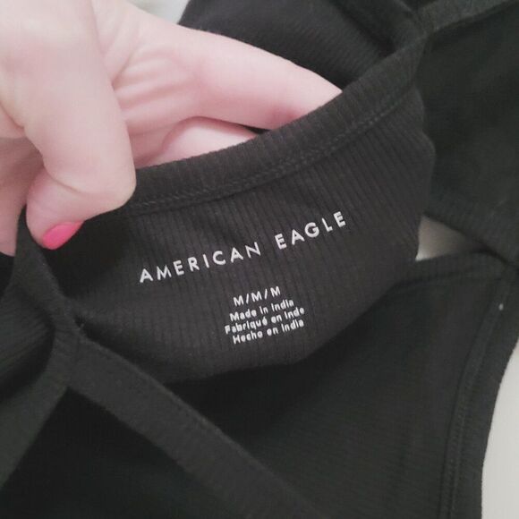 New American Eagle Black Ribbed Keyhole Tank Size Medium NWT - Picture 3 of 7